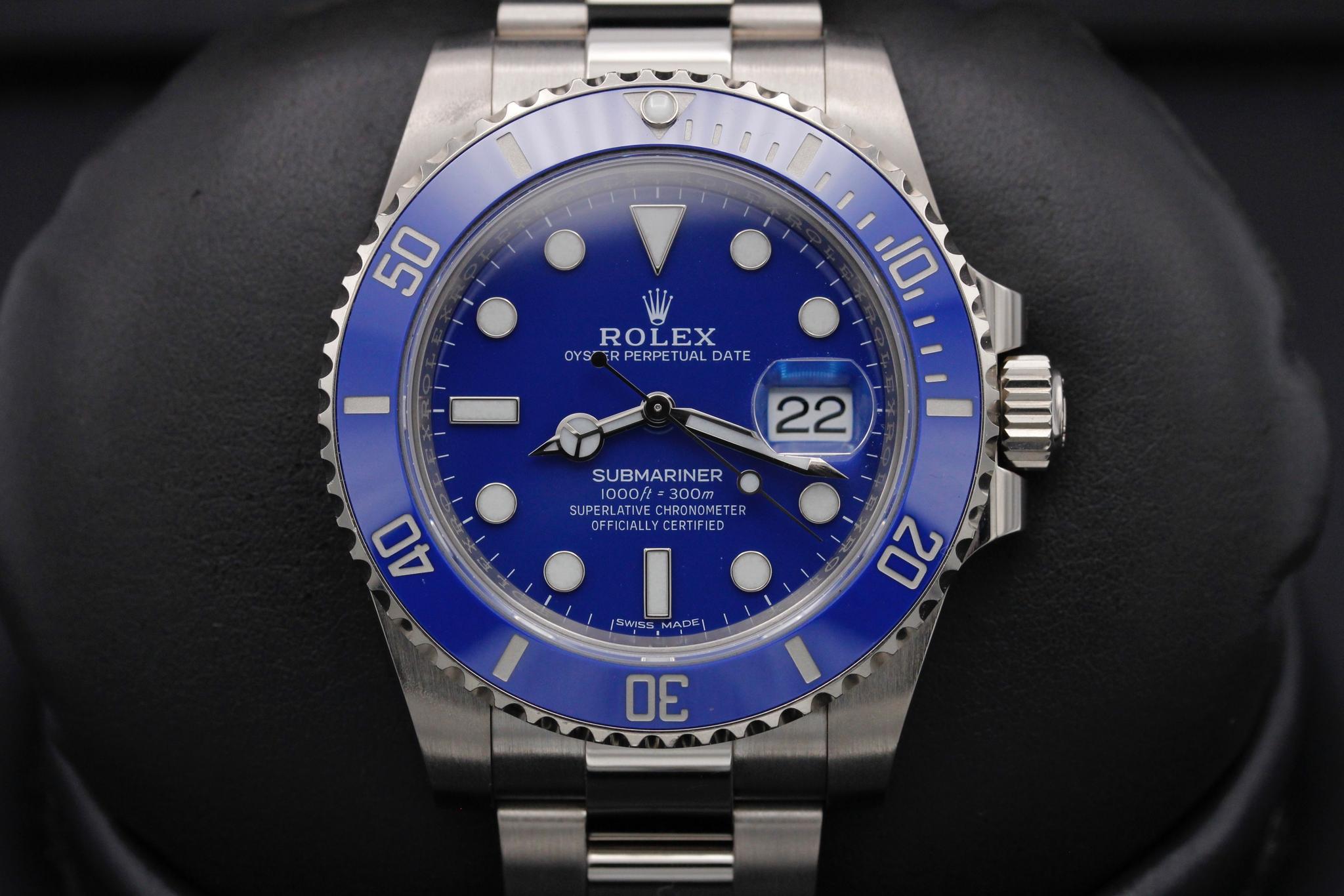Pre-Owned Rolex Submariner "smurf" 116619 OC WATCH GUY