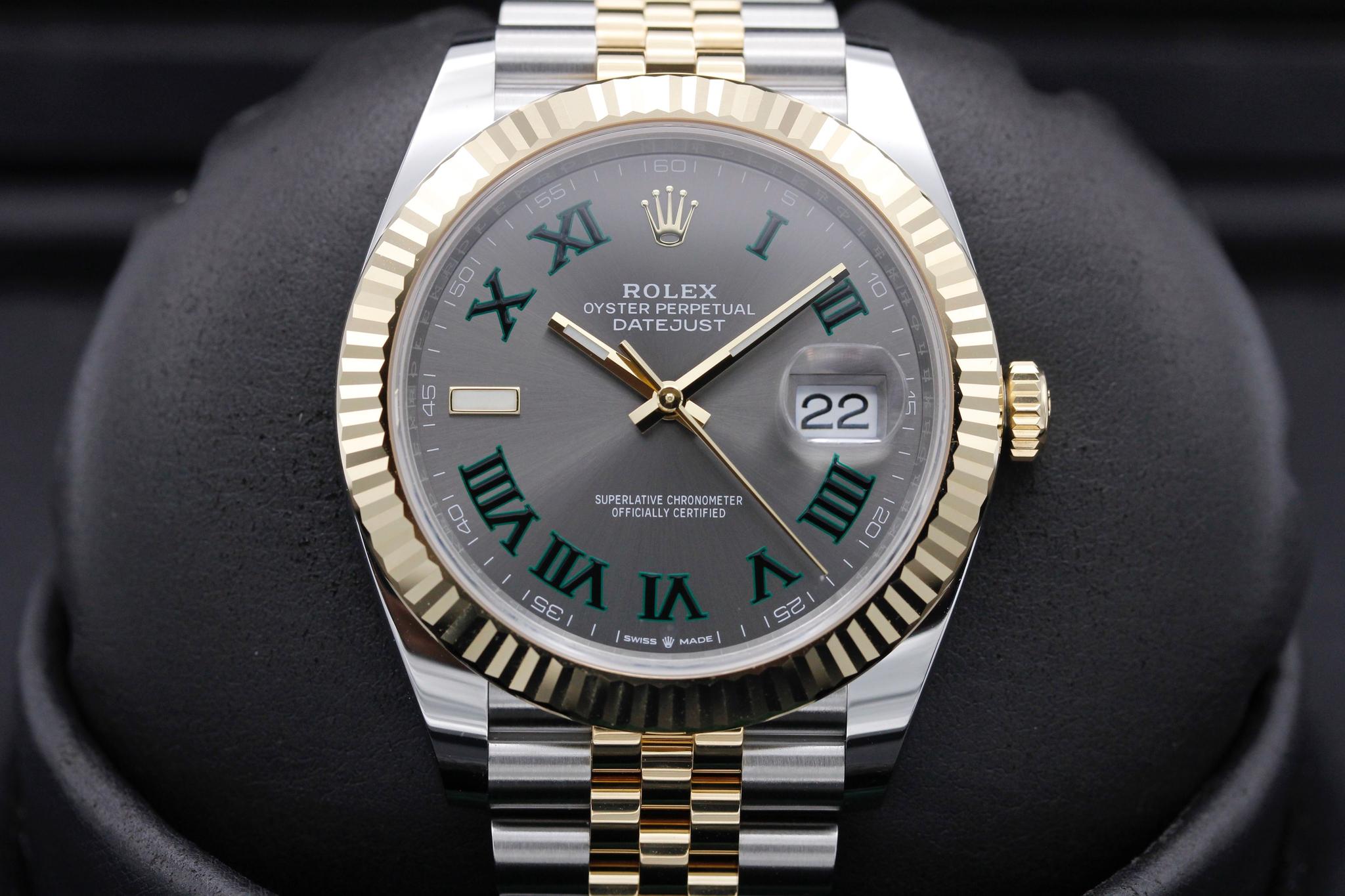 Rolex Datejust 41mm Oyster 126333 Stainless Steel & Yellow Gold Watch Grey  Green Roman Numeral Dial
