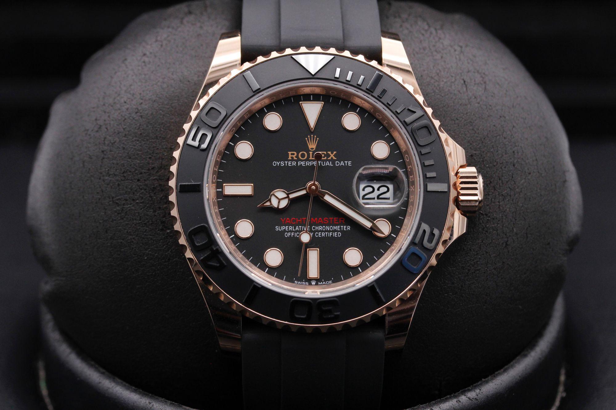 Rolex Yacht Master 40 Rose Gold Black Dial Rubber Strap 126655
